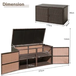 333L Rattan Auflagenbox mit Doppeltüren & Deckel & Ablage Kissenbox Gartenbox Sitzbank