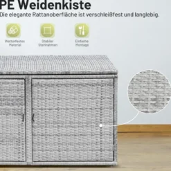 333L Rattan Auflagenbox mit Doppeltüren & Deckel & Ablage Kissenbox Gartenbox Sitzbank
