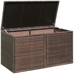 333L Rattan Auflagenbox mit Doppeltüren & Deckel & Ablage Kissenbox Gartenbox Sitzbank