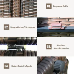 333L Rattan Auflagenbox mit Doppeltüren & Deckel & Ablage Kissenbox Gartenbox Sitzbank