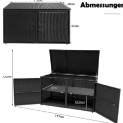 333L Rattan Auflagenbox mit Doppeltüren & Deckel & Ablage Kissenbox Gartenbox Sitzbank