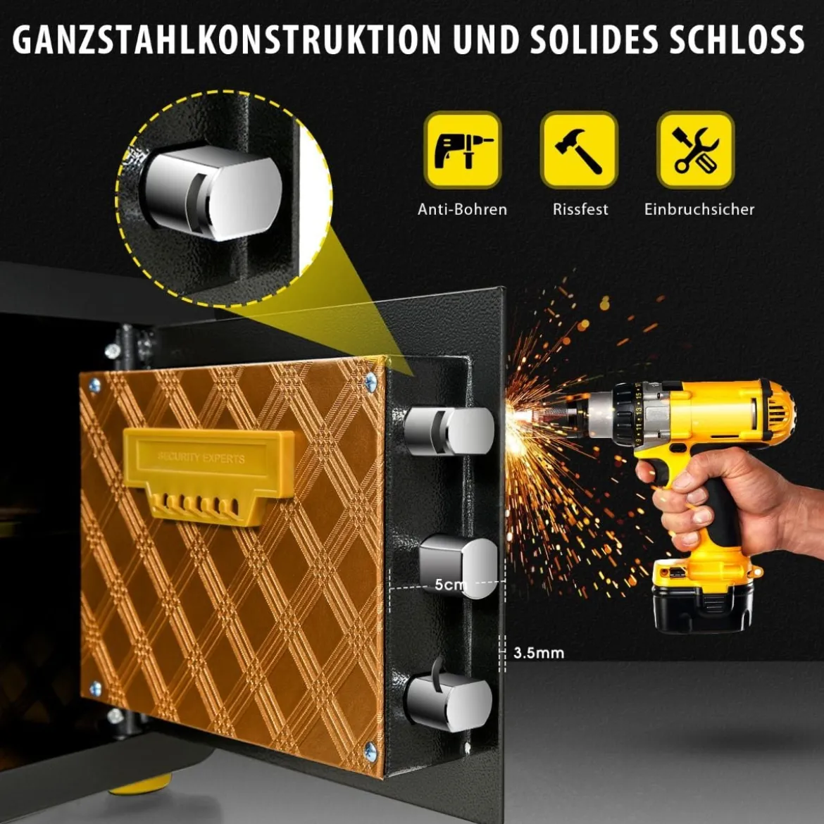 31,5L Safe Tresor Elektronischer Tresorschrank mit Digitaler Tastatur und Schlüssel 40 x 30 x 31 cm Schwarz