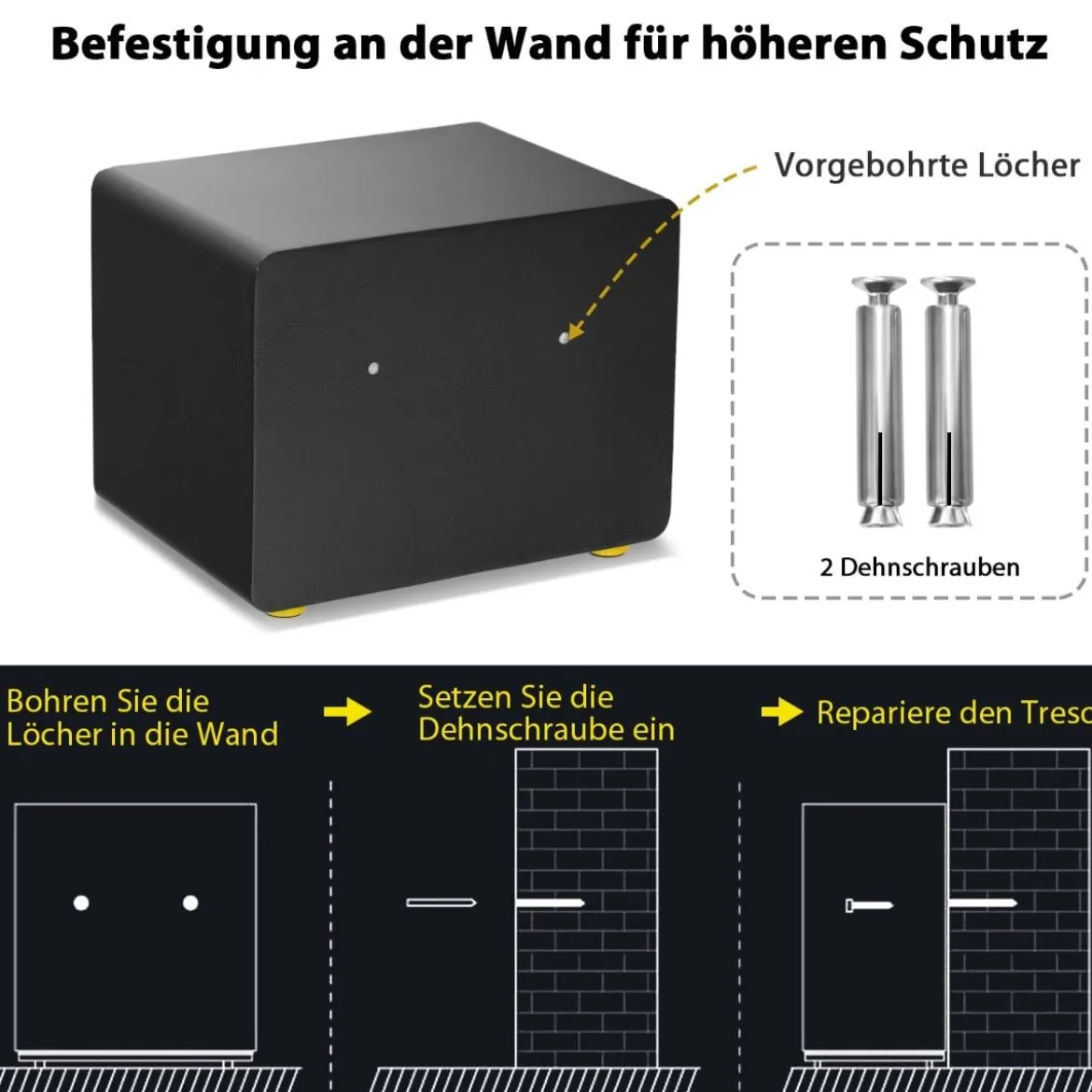 31,5L Safe Tresor Elektronischer Tresorschrank mit Digitaler Tastatur und Schlüssel 40 x 30 x 31 cm Schwarz