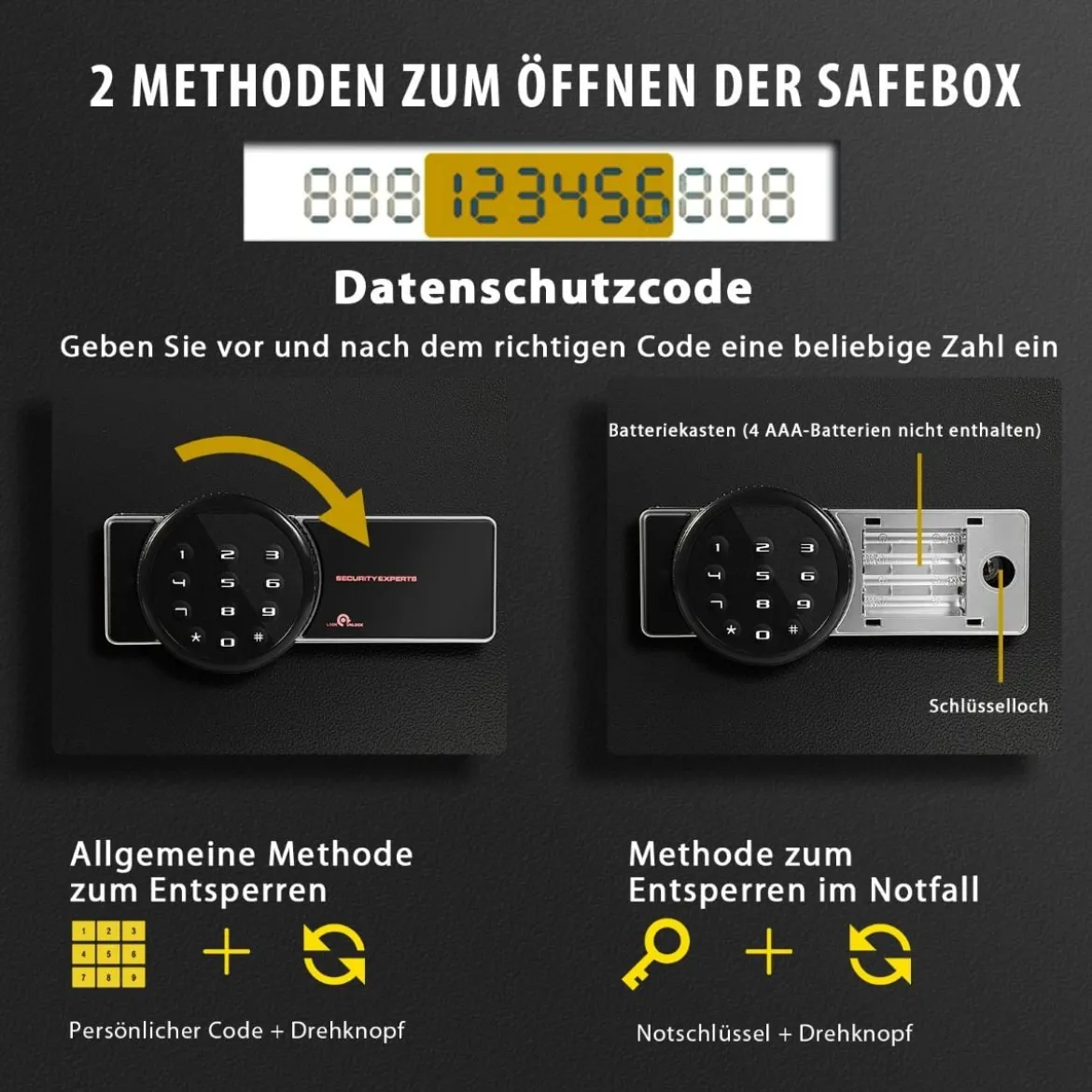 31,5L Safe Tresor Elektronischer Tresorschrank mit Digitaler Tastatur und Schlüssel 40 x 30 x 31 cm Schwarz