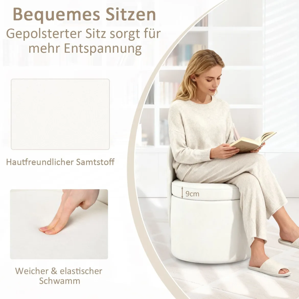 38 L Schminkhocker mit Rückenlehne & 9cm schwammgepolstertem Sitz Sitzhocker Ottomane