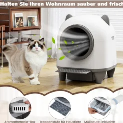 80L Selbstreinigende Katzentoilette mit App-Steuerung & Geruchskontrolle & 10 Sensorsicherheit & Müllbeutel