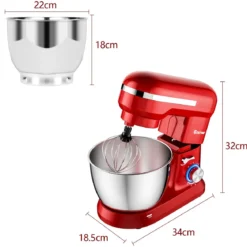 4,5 L Standmixer mit kippbarem Kopf 1300W Küchenmaschine Knetmaschine Rührmaschine 8 Stufen Rot