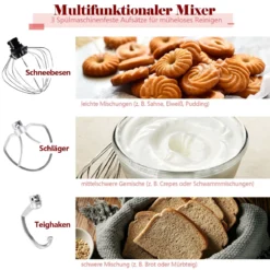 4,5 L Standmixer mit kippbarem Kopf 1300W Küchenmaschine Knetmaschine Rührmaschine 8 Stufen Rot