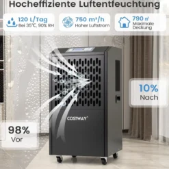118 L/Tag Bautrockner mit Ablaufschlauch & 24H Timer & 4 Rädern Kommerzieller Luftentfeuchter