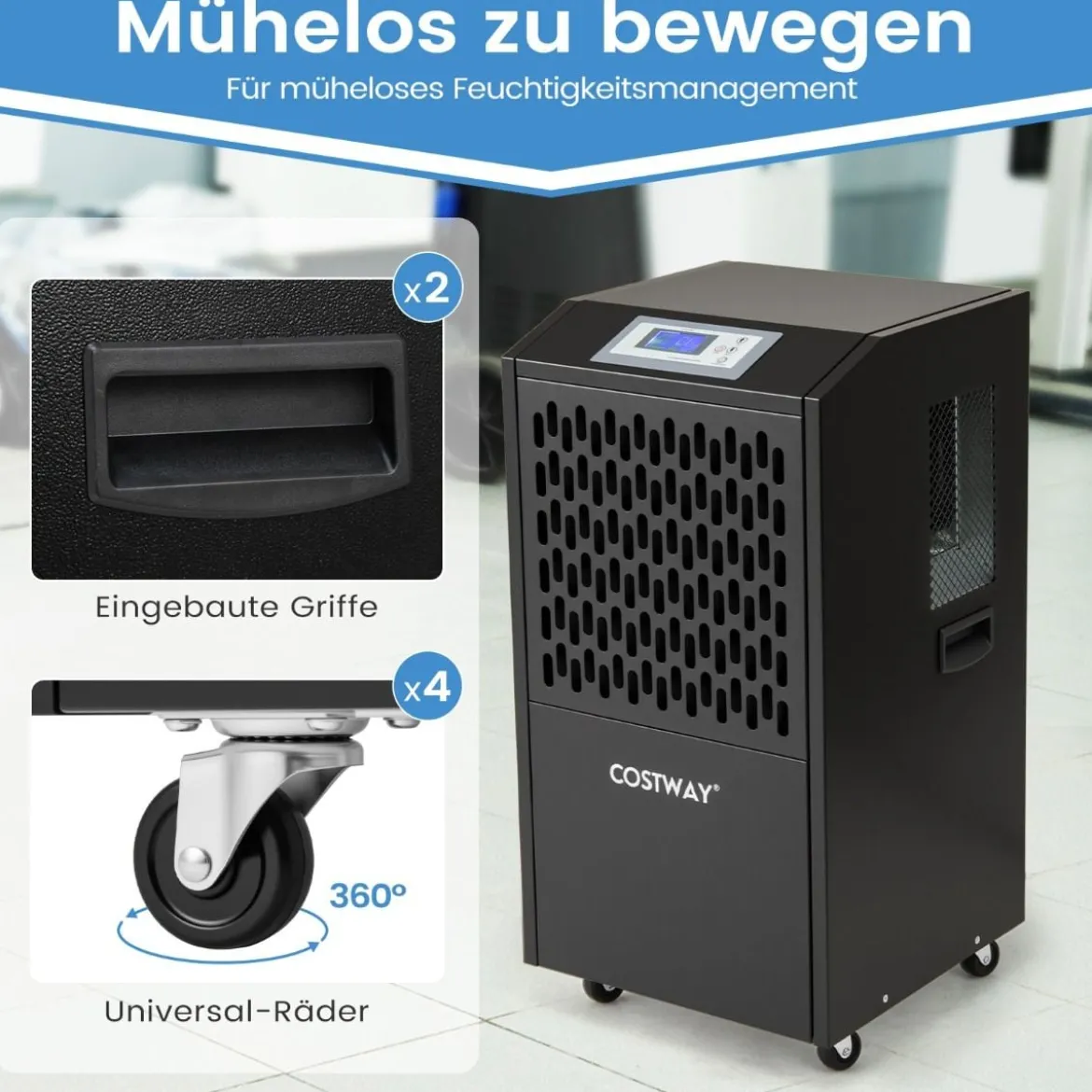 118 L/Tag Bautrockner mit Ablaufschlauch & 24H Timer & 4 Rädern Kommerzieller Luftentfeuchter