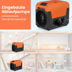 66 L/Tag Elektrischer Luftentfeuchter mit Ablaufschlauch & Pumpe Industrieller Bautrockner Orange