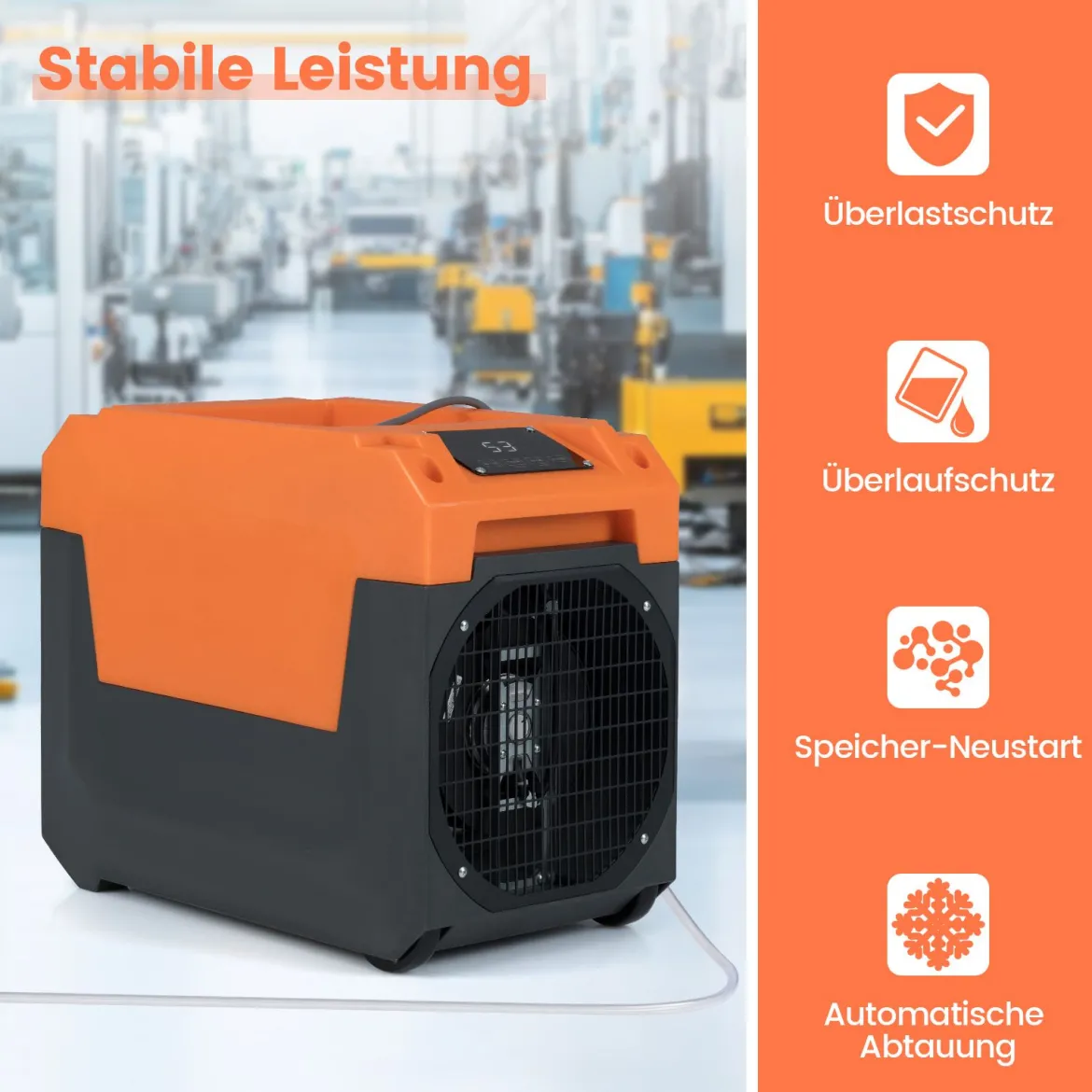 66 L/Tag Elektrischer Luftentfeuchter mit Ablaufschlauch & Pumpe Industrieller Bautrockner Orange