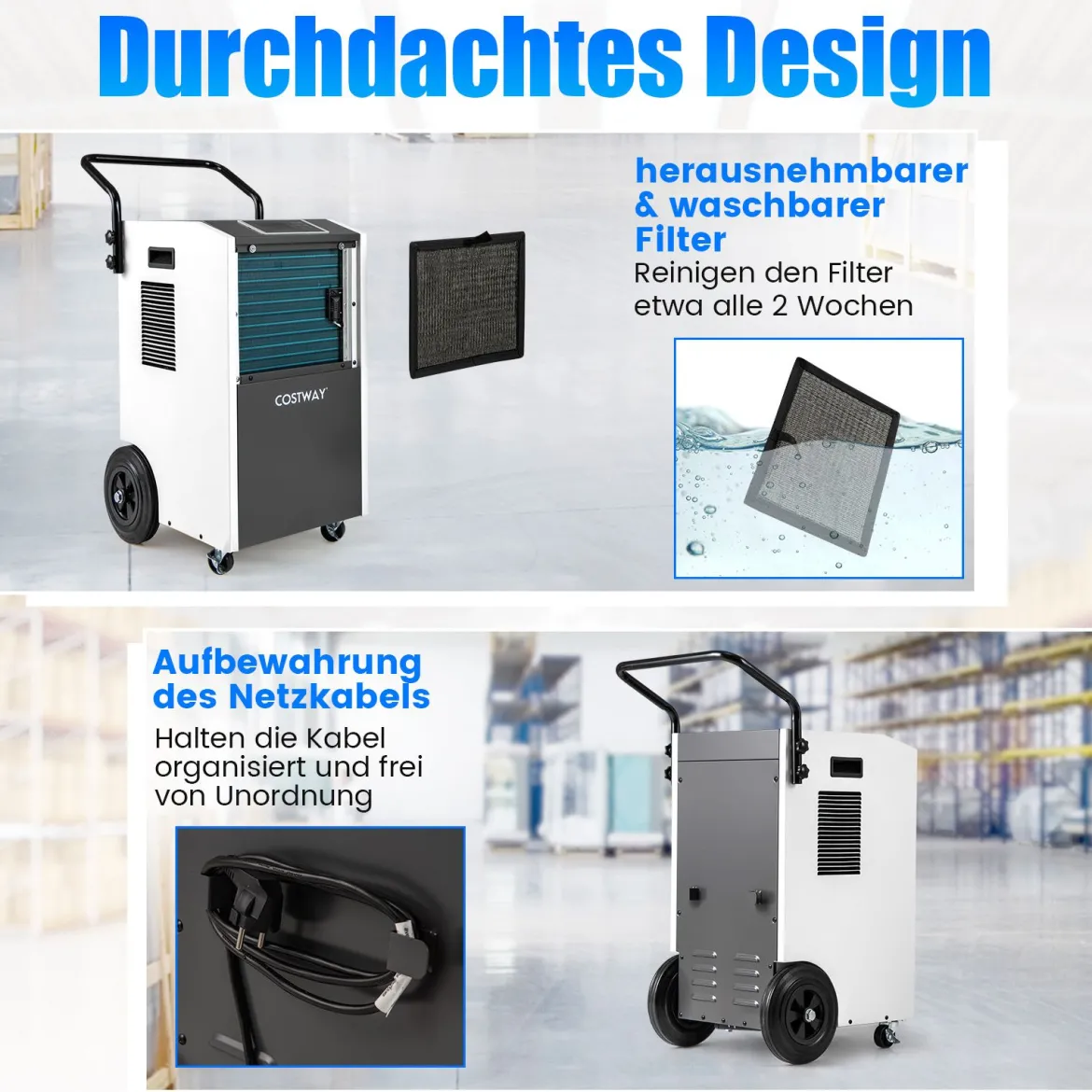 73 L/Tag Kommerzieller Luftentfeuchter Industrieller Bautrockner mit Ablaufschlauch & 24H Timer Weiß