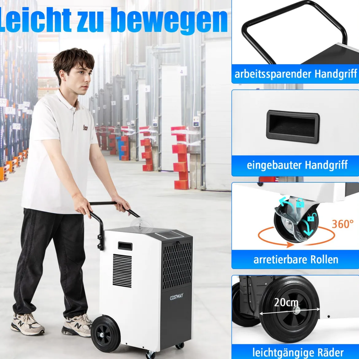 73 L/Tag Kommerzieller Luftentfeuchter Industrieller Bautrockner mit Ablaufschlauch & 24H Timer Weiß