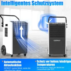 73 L/Tag Kommerzieller Luftentfeuchter Industrieller Bautrockner mit Ablaufschlauch & 24H Timer Weiß