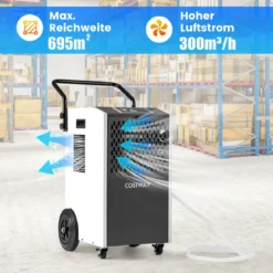 73 L/Tag Kommerzieller Luftentfeuchter Industrieller Bautrockner mit Ablaufschlauch & 24H Timer Weiß
