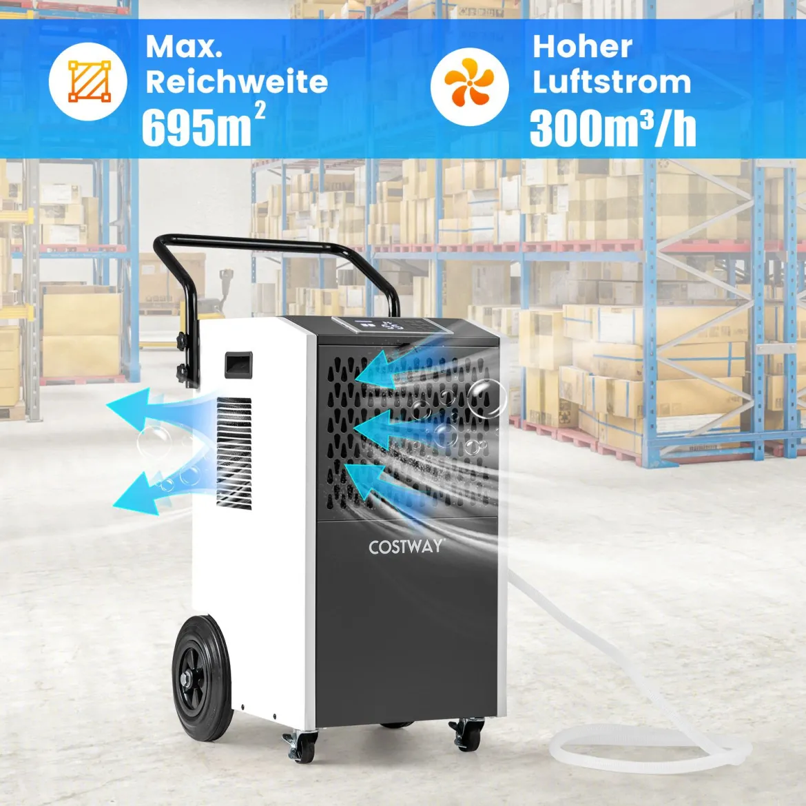 73 L/Tag Kommerzieller Luftentfeuchter Industrieller Bautrockner mit Ablaufschlauch & 24H Timer Weiß
