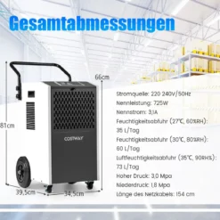73 L/Tag Kommerzieller Luftentfeuchter Industrieller Bautrockner mit Ablaufschlauch & 24H Timer Weiß