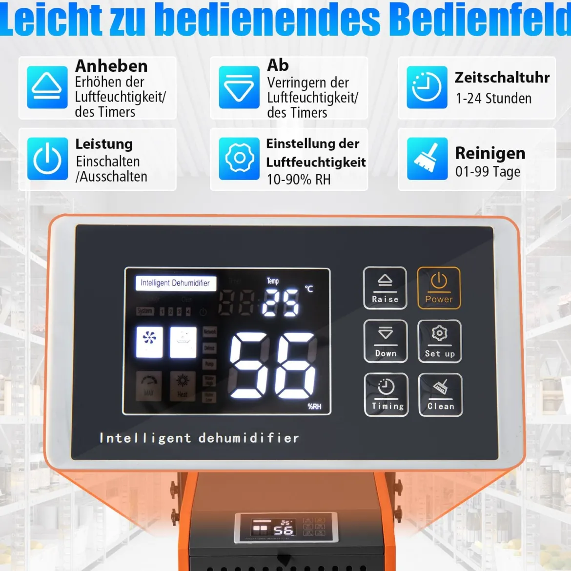 73 L/Tag Kommerzieller Luftentfeuchter Industrieller Bautrockner mit Ablaufschlauch & 24H Timer Orange