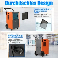 73 L/Tag Kommerzieller Luftentfeuchter Industrieller Bautrockner mit Ablaufschlauch & 24H Timer Orange