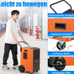 73 L/Tag Kommerzieller Luftentfeuchter Industrieller Bautrockner mit Ablaufschlauch & 24H Timer Orange