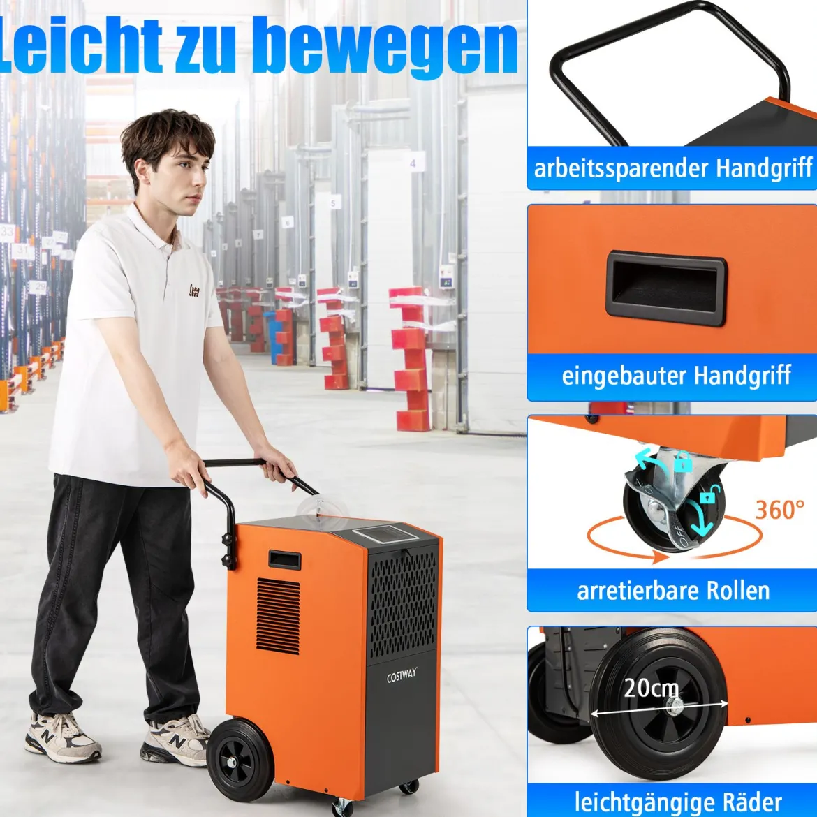 73 L/Tag Kommerzieller Luftentfeuchter Industrieller Bautrockner mit Ablaufschlauch & 24H Timer Orange