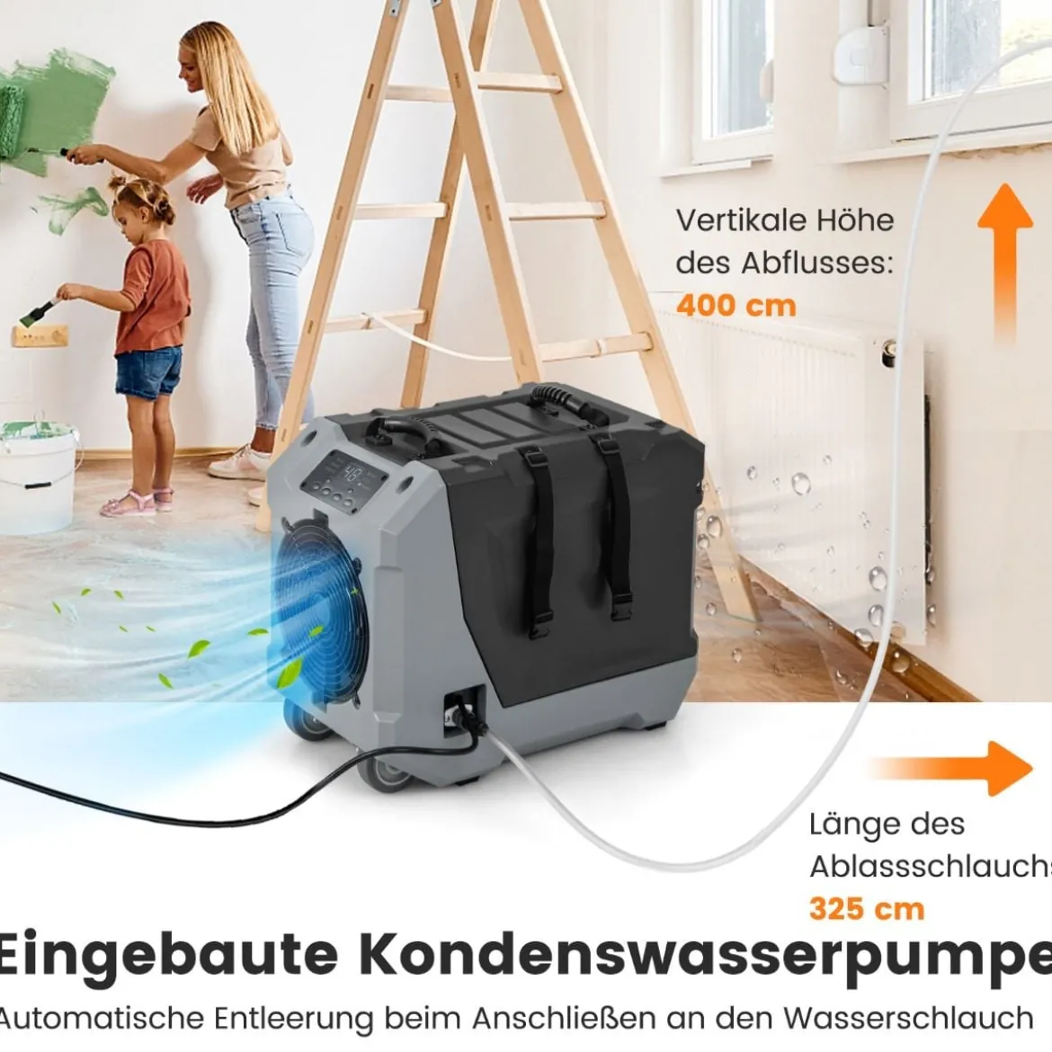 85 L/Tag Luftentfeuchter Bautrockner mit Pumpe & Ablaufschlauch Industrie Trocknungsgerät mit 24H Timer