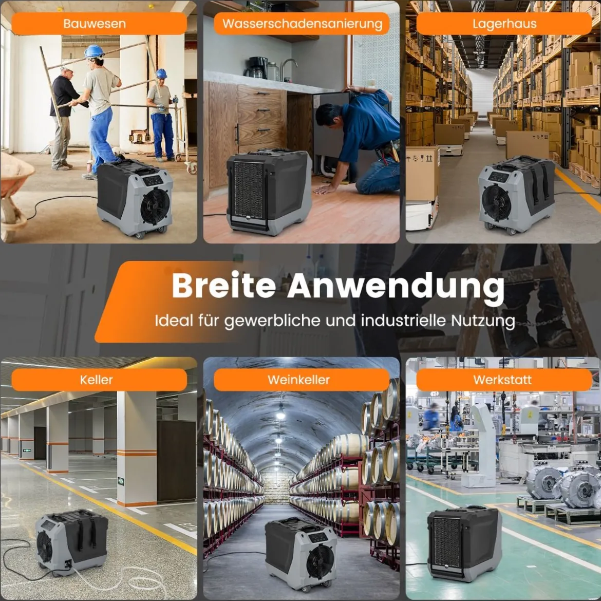 85 L/Tag Luftentfeuchter Bautrockner mit Pumpe & Ablaufschlauch Industrie Trocknungsgerät mit 24H Timer