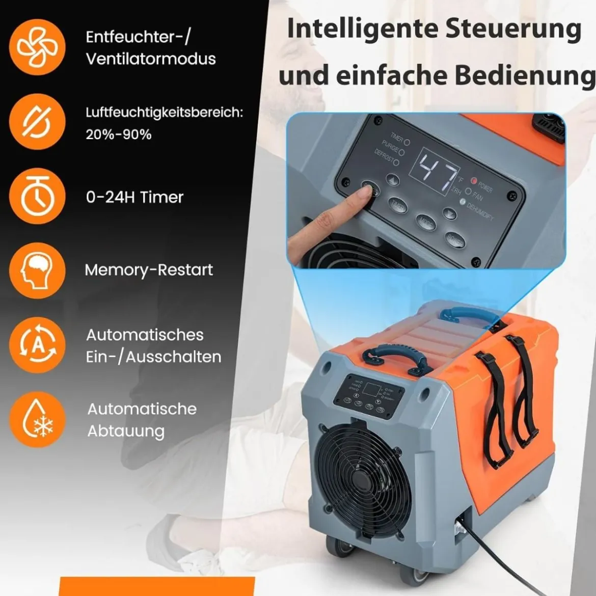 85 L/Tag Luftentfeuchter Bautrockner mit Pumpe & Ablaufschlauch Industrie Trocknungsgerät mit 24H Timer