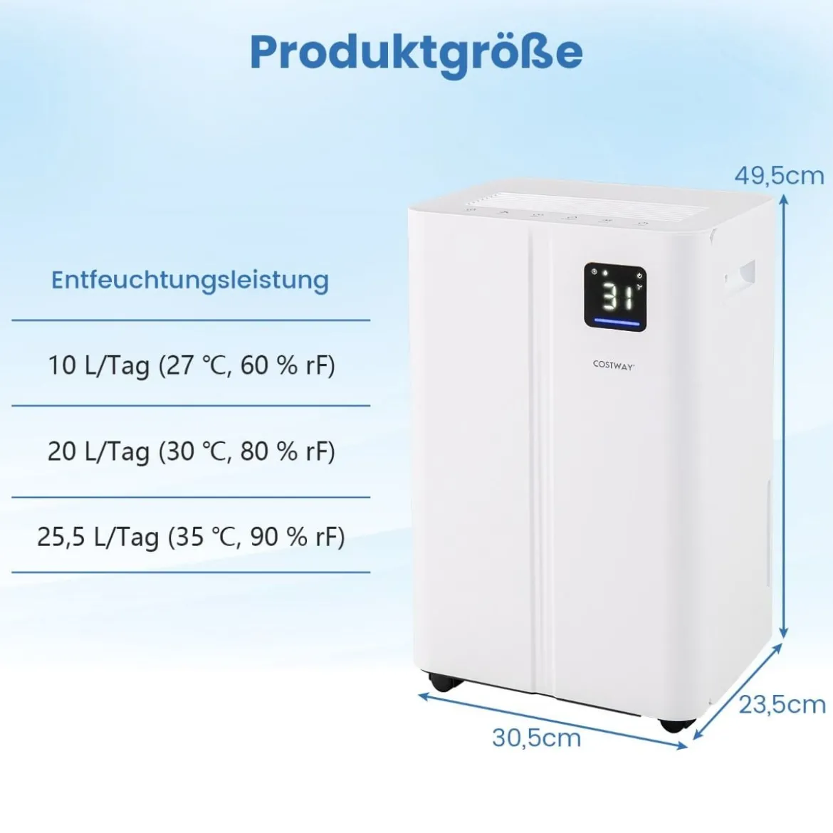 25,5 L/Tag Luftentfeuchter Elektrischer Entfeuchter Raumentfeuchter Entfeuchtungsgerät für 25㎡ Räume