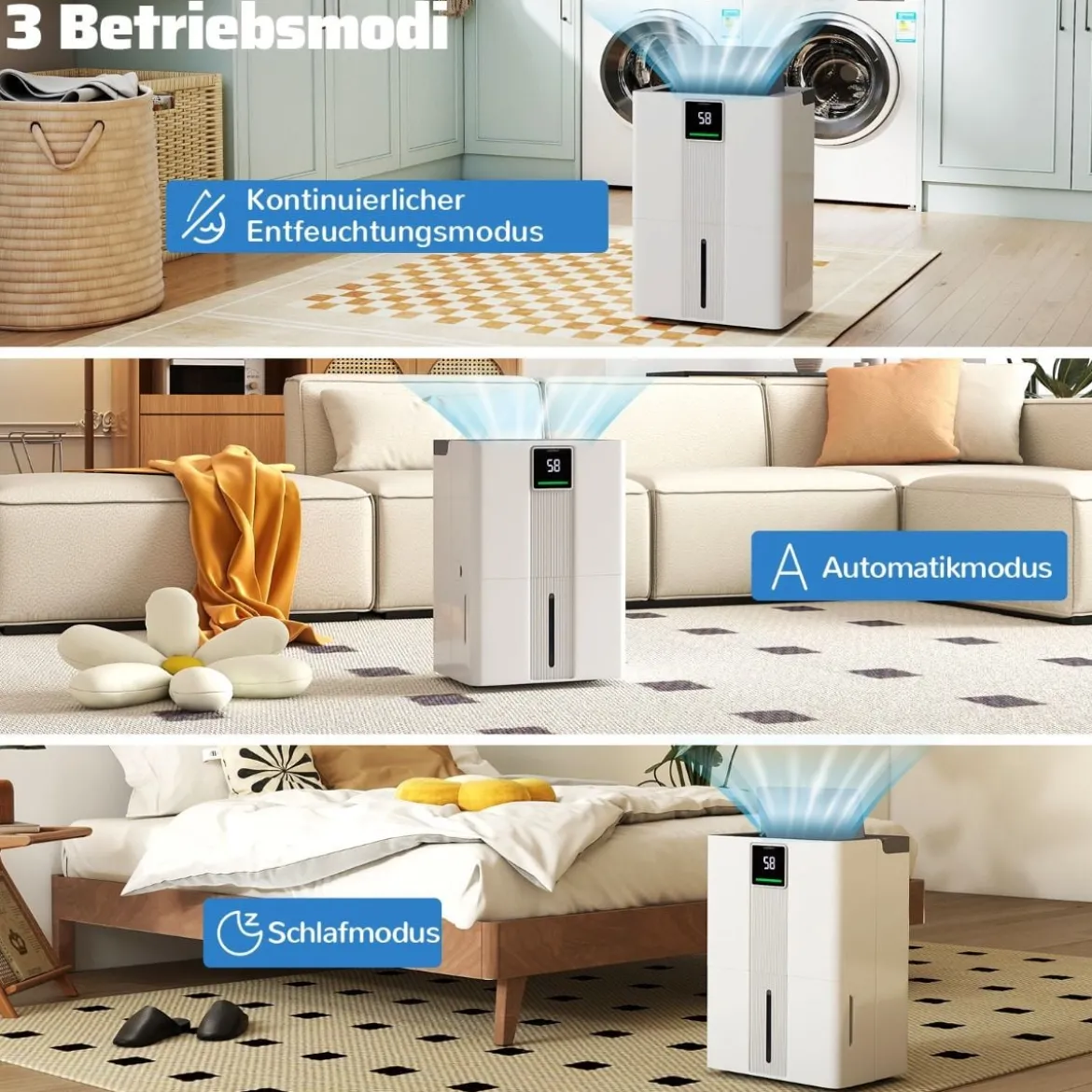 35 L/Tag Luftentfeuchter für Zuhause Energiesparender Luftentfeuchter mit 3 Modi Weiß