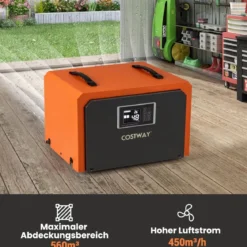 60 L/Tag Luftentfeuchter mit Ablaufschlauch & 24H Timer Bautrockner Industrie Trocknungsgerät