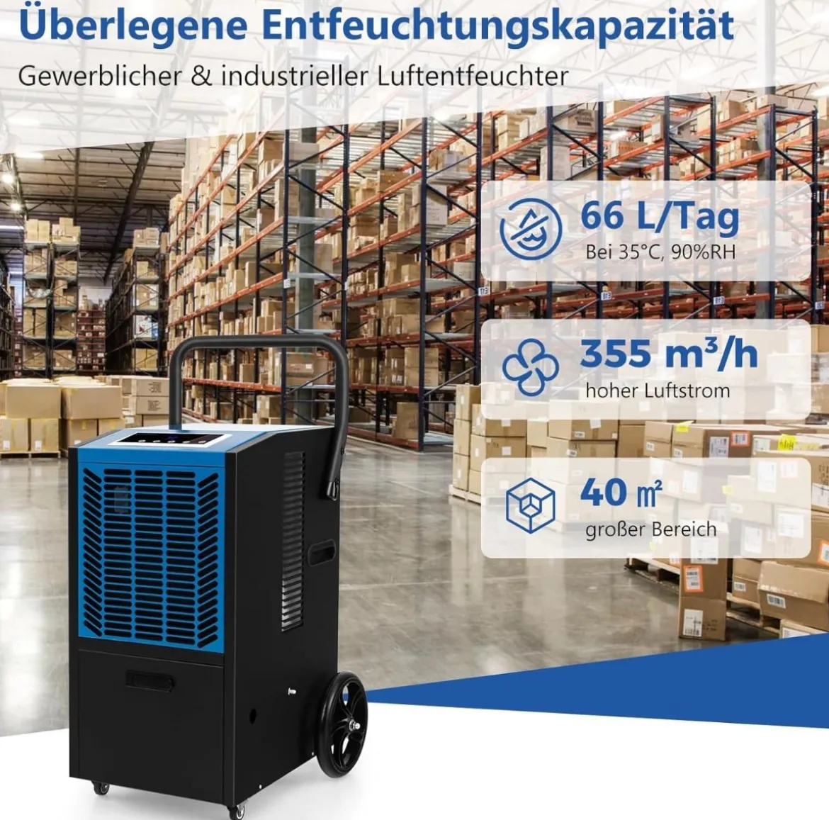 66 L/Tag Luftentfeuchter mit 24H Timer & Automatisches Abtauen Bautrockner