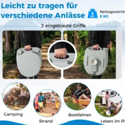 20L Tragbare Toilette mit Abnehmbarem Abfalltank & Auslaufsicherem Sitz & Spülpumpe Grau
