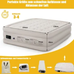 Luftbett Queen-size Luftmatratze elektrischer Pumpe Reisebett inkl. Tragetasche Beige