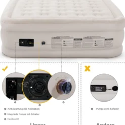 Luftbett Queen-size Luftmatratze elektrischer Pumpe Reisebett inkl. Tragetasche Beige