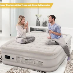 Luftbett Queen-size Luftmatratze elektrischer Pumpe Reisebett inkl. Tragetasche Beige