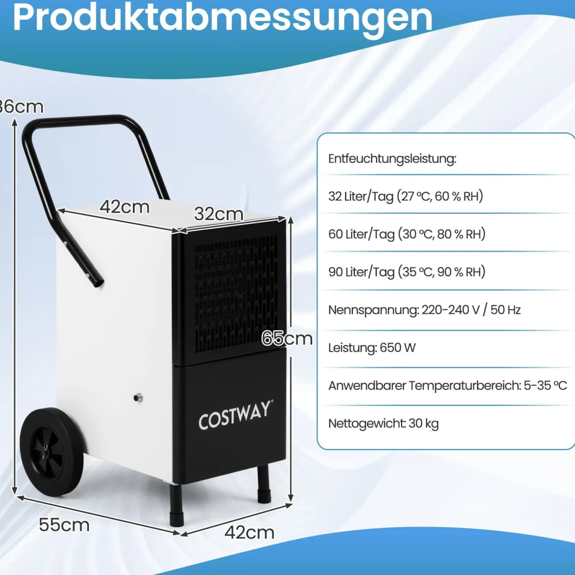 Luftentfeuchter Gewerblich 60 L/Tag Entfeuchter für 200 m² Raum Bautrockner mit Pumpe & Ablaufschlauch