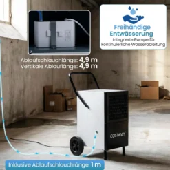 Luftentfeuchter Gewerblich 60 L/Tag Entfeuchter für 200 m² Raum Bautrockner mit Pumpe & Ablaufschlauch