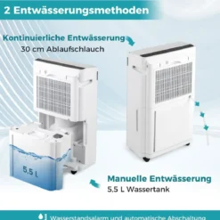 Luftentfeuchter 28,5L in 24h Raumgröße ca. 35m² mit 4 Modi & 3-farbiger Anzeige Weiß