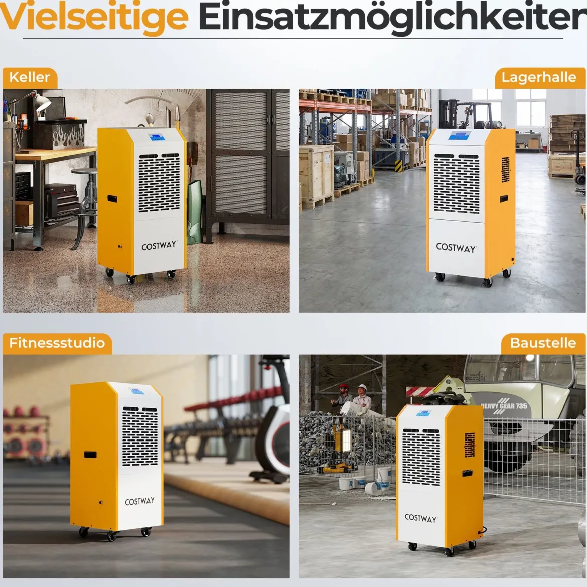 Luftentfeuchter 90L/Tag Bautrockner Kommerziell mit Pumpe Ablaufschlauch 4 Rädern 24H Timer