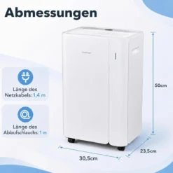 Luftentfeuchter 20L/Tag mit Rollen & 3 Entfeuchtungsmodi Tragbarer Lufttrockner mit Ablaufschlauch