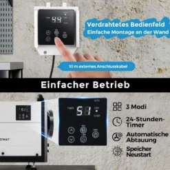 Luftentfeuchter mit 3 Modi & 24H Timer Bautrockner hängend & freistehend 2 in 1 20-58 L/Tag Blau/Weiß