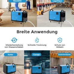 Luftentfeuchter mit 3 Modi & 24H Timer Bautrockner hängend & freistehend 2 in 1 20-58 L/Tag Blau/Weiß