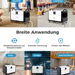 Luftentfeuchter mit 3 Modi & 24H Timer Bautrockner hängend 2 in 1 Industrie Trocknungsgerät Blau/Weiß 27-73 L/Tag