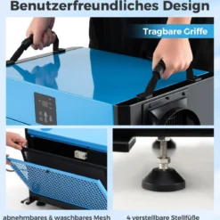 Luftentfeuchter mit 3 Modi & 24H Timer Bautrockner hängend 2 in 1 Industrie Trocknungsgerät Blau/Weiß 27-73 L/Tag