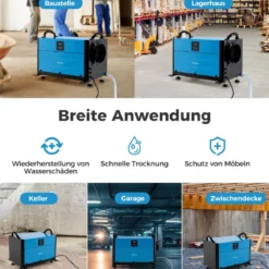Luftentfeuchter mit 3 Modi & 24H Timer Bautrockner hängend 2 in 1 Industrie Trocknungsgerät Blau/Weiß 27-73 L/Tag