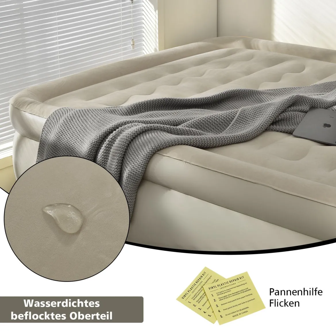 Luftmatratze erhöhte Luftmatratze Luftbett mit eingebauter Pumpe 203 x 152 x 56 cm Beige