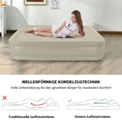 Luftmatratze erhöhte Luftmatratze Luftbett mit eingebauter Pumpe 203 x 152 x 56 cm Beige