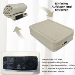 Luftmatratze erhöhte Luftmatratze Luftbett mit eingebauter Pumpe 203 x 152 x 56 cm Beige